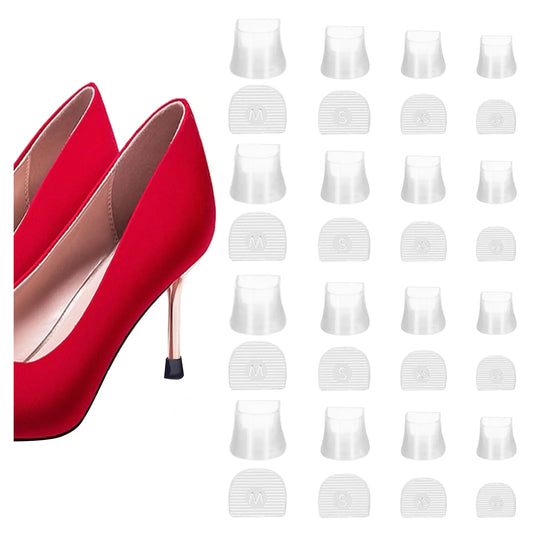16Pairs High Heel Protectors Stiletto Heel Repair Caps Covers & Heel Stoppers 4 Sizes High Heel Tip Covers Noise Reducing Slip-On Caps (16 Pairs Clear)