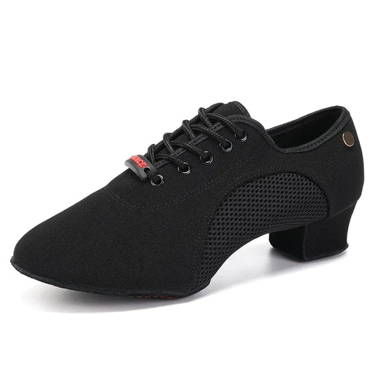 JUODVMP Womens Ballroom Practice Shoes Black Closed Toe Lace-up Latin Salsa Teaching Professional Low Heel with Split Suede Sole Dance Shoes9.5 US