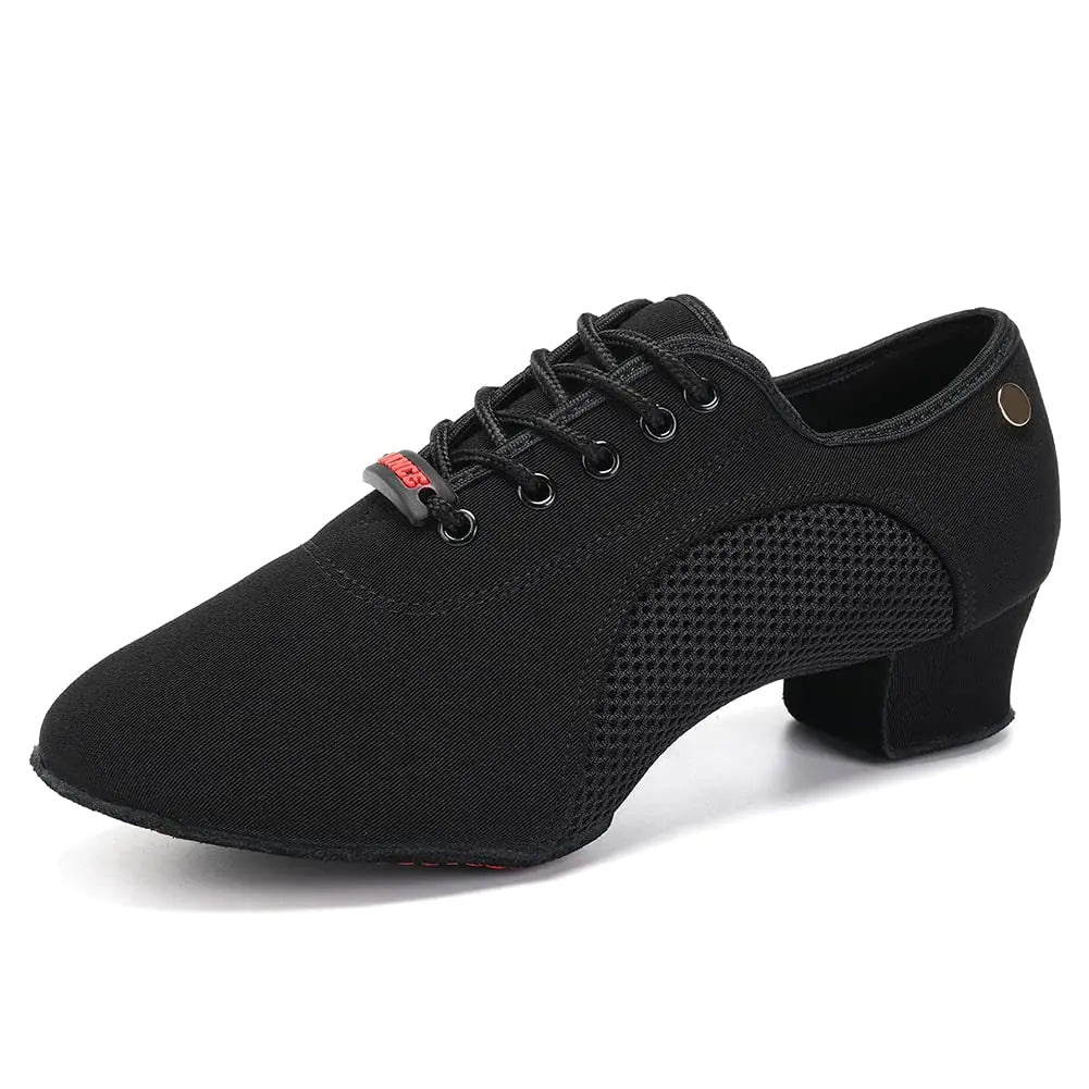 JUODVMP Womens Ballroom Practice Shoes Black Closed Toe Lace-up Latin Salsa Teaching Professional Low Heel with Split Suede Sole Dance Shoes9.5 US