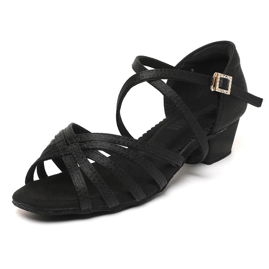 Girls Latin Dance Shoes Low Heels Ballroom Salsa Tango Performance Practice Dance Shoes for Girls Kids Black 4 Big Kid
